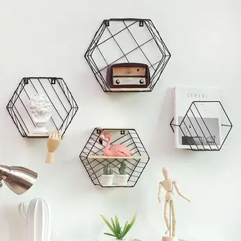 

Nordic Style Iron Decorative Shelves Hexagonal Wall Hanging Storage Racks for Living Room Decoration Wall Decor Storage Shelf