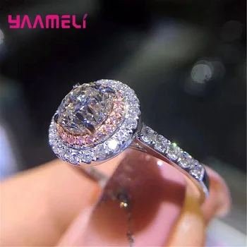 

Sparkling Big Round AAA CZ Ring Crystal Classic 925 Sterling Silver Wedding Jewelry Female Engagement Rings for Women Party Gift