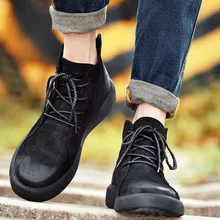 Мужские ботинки Ботинки Челси в стиле ретро для работы Мужская Уличная обувь с высоким берцем размера плюс 46 47 плюшевые теплые зимние ботинки для мужчин