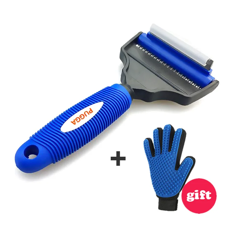 dark blue Из нержавеющей стали двухсторонняя кошка собака щетка для профессиональноо удаления волос, Уход за лошадьми гребень меховая отделка Dematting Deshedding кисть - Цвет: dark blue