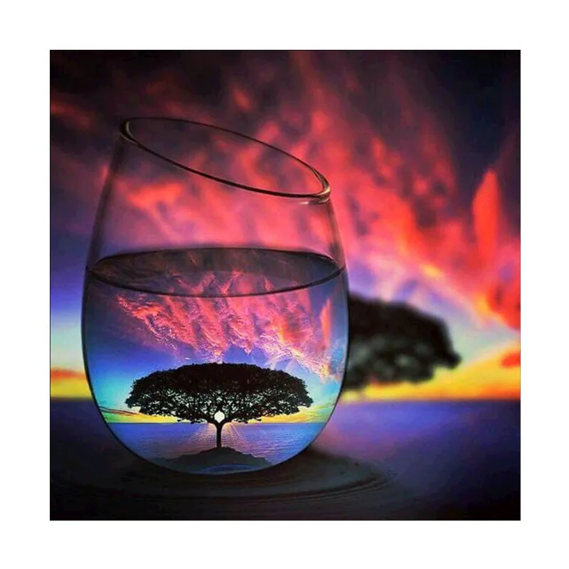 

5d Picture Wine Glass Scenery Round Diamond Embroidery