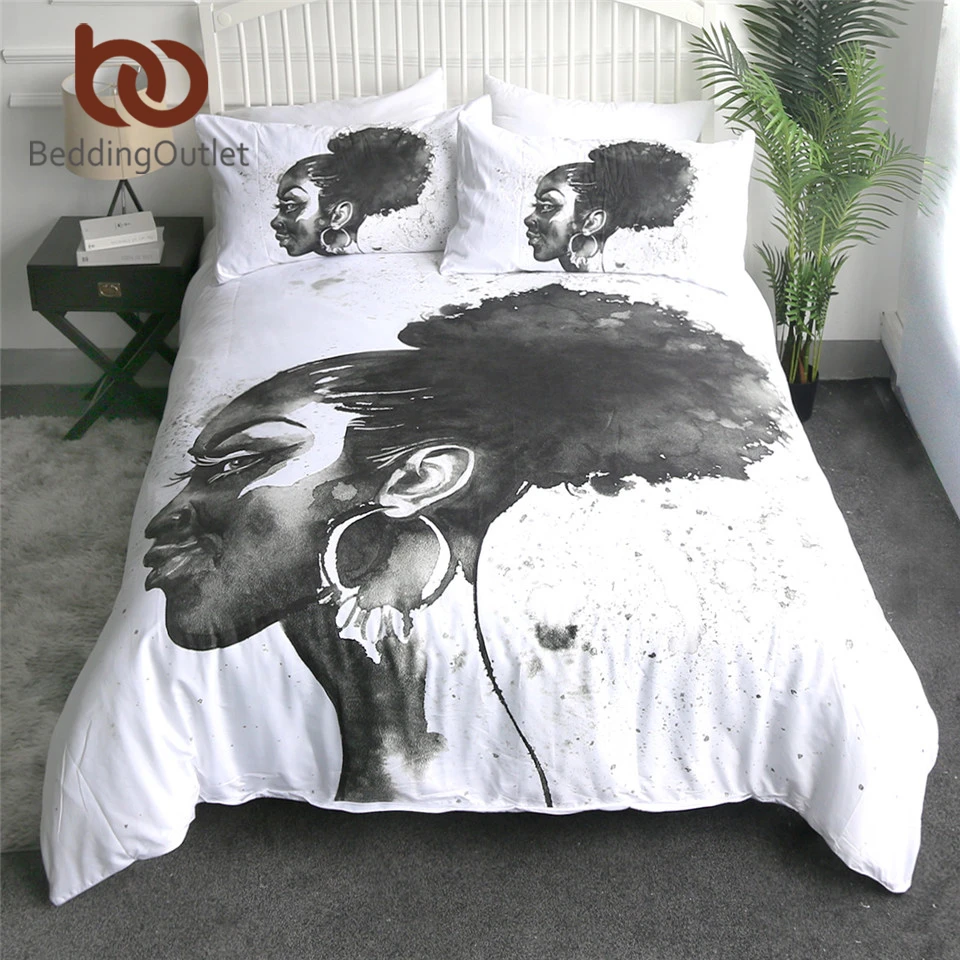 BeddingOutlet Africana mujer retrato funda nórdica de chica de moda, textiles para el hogar, acuarela salpicaduras de cama de 3 piezas|Juegos de ropa de -