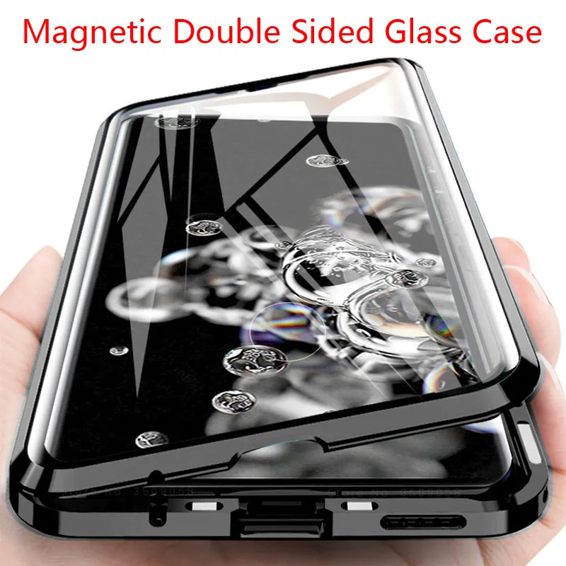 Metal Magnetic Phone Case For Samsung Galaxy Note 8 9 10 A50 A51 A70 A71 A81 A91 S10 S8 S9 S20 Plus S10E Double Sided Glass Case