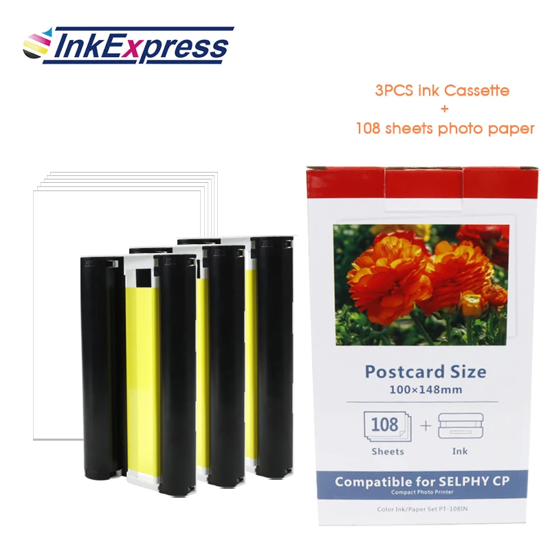 

InkExpress Ink Cassette Photo Paper Set Compatible for Canon Selphy CP900 CP910 CP1200 CP1300 Photo Printer KP-36IN KP-108IN