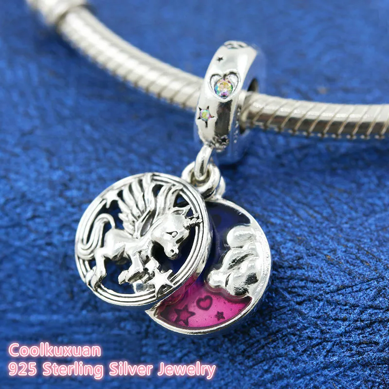 

Волшебный Единорог двойной с позолоченным кольцом 100% серебряные бусины 925 пробы, подходят к оригиналу Pandora Браслеты для изготовления ювелирных изделий