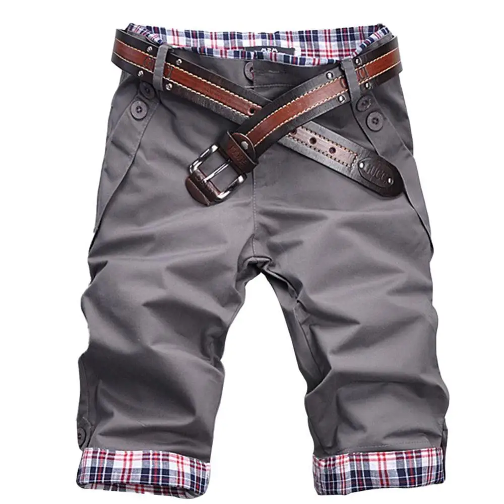 80% gran oferta casuales de los hombres de verano Plaid bolsillos de almazuela botones quinto pantalones sueltos playa Shorts hombre de deporte de verano de ropa
