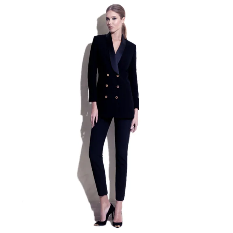 

Fashion Women's Business Pants Suits Navy Velve Jacket Slim Blazer Coat Suits For Women 2 Pieces Set Female Office Uniform