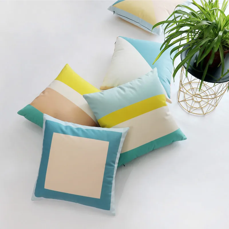 

DUNXDECO Cushion Cover Decorative Pillow Case Modern Fresh Blue Yellow Art Abstract Geometric Soft Brush Sofa Chair Coussin