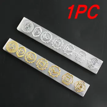 

7 Chakras Runes stones Selenite Wand Yoga balance Polished Gypsum Copper Metal Sticker Reiki Healing Crystal Stone Home Decor