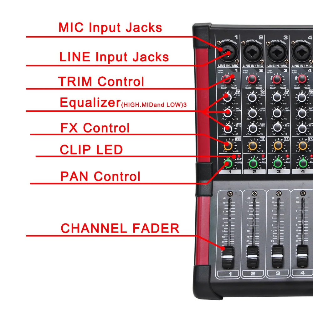 GAX-M8 High quality Professional 8 Channel Mixing Console Audio Blueteeth Power Amplifier Mixer