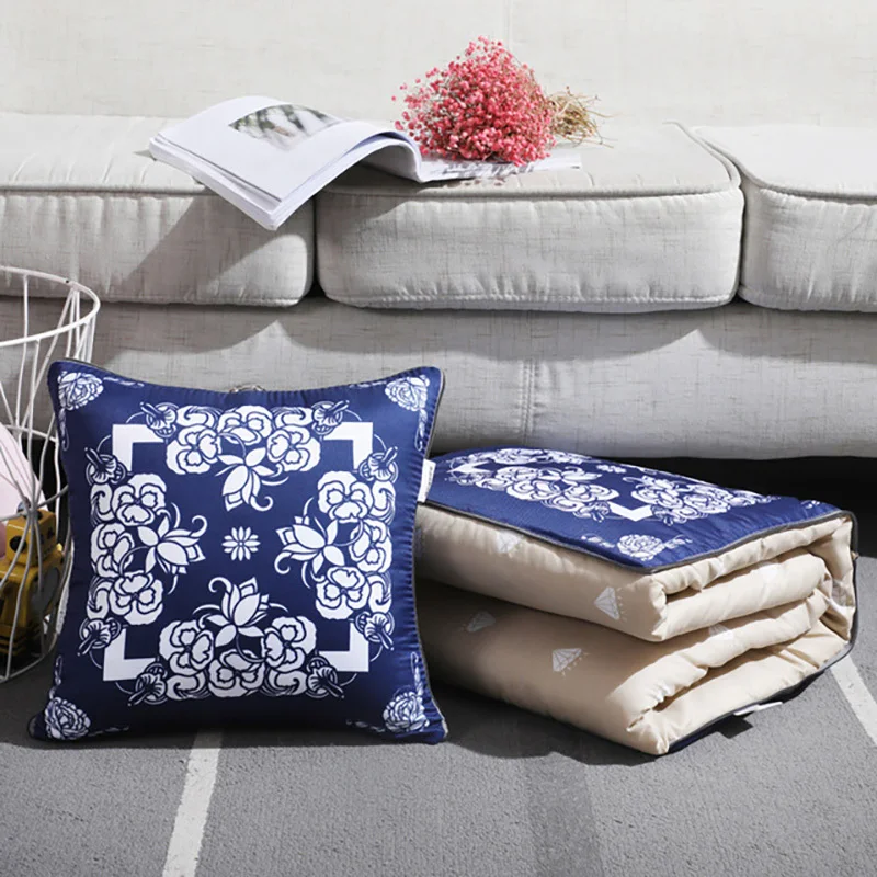 

Foldable Throw Blanket Pillow Cushion Portable Travel Pillows Cartoon Print Warm Cotton Air Conditioner Quilt Blankets For Bed