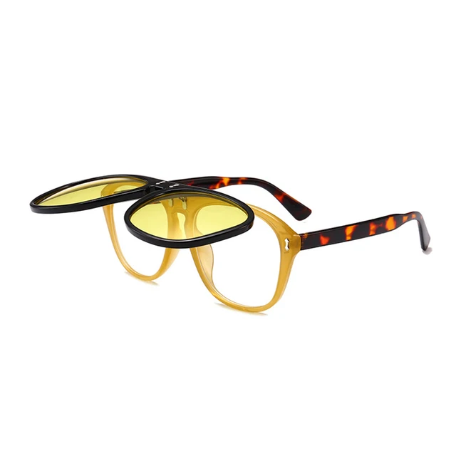 OEC CPO Oversized Square Sunglasses Women Personality Flip Up Grey Sunglasses Men Double Unisex Goggles Eyeglasses UV400 O215 Black-Yellow