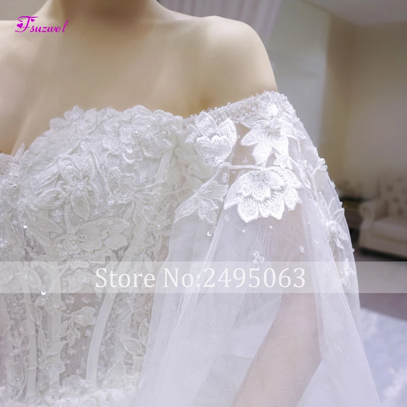 Fsuzwel Vestido de Noiva Королевское свадебное платье трапециевидной формы с аппликацией в виде поезда роскошное свадебное платье с длинными рукавами и бусинами и вырезом лодочкой