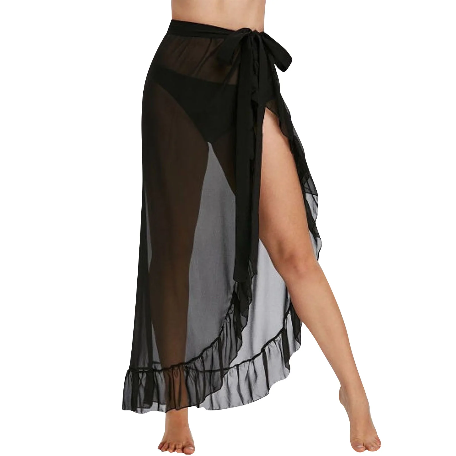 See Through Mesh Sheer Skirts Bikini Cover-ups 2022 New Summer High Waist Midi A-Line Skirts Women Swimwear Beach Skirts swim suit coverups