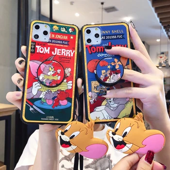 

Soft Silicone Phone Cases for iphone 11 Pro Max Xs Max X XR 6 6s 10 7 8 Plus Cartoon Case Holder Stand Wrist Strap Cover Coque