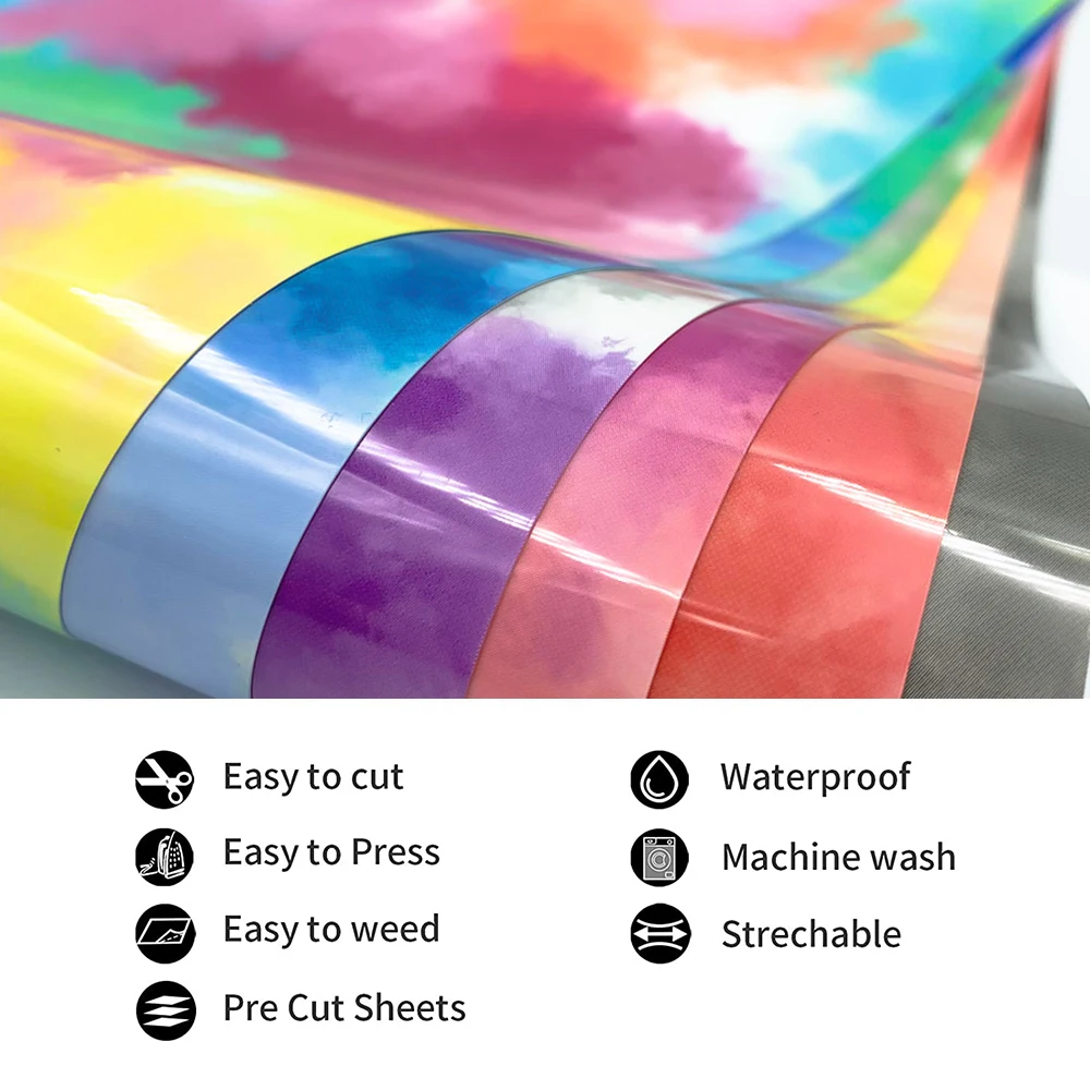 Clouds Rainbow Heat Transfer Vinyl Tie Dye Iron on Tshirt Heat Press Cut Film HTV Printing for Garment Craft Decor DIY