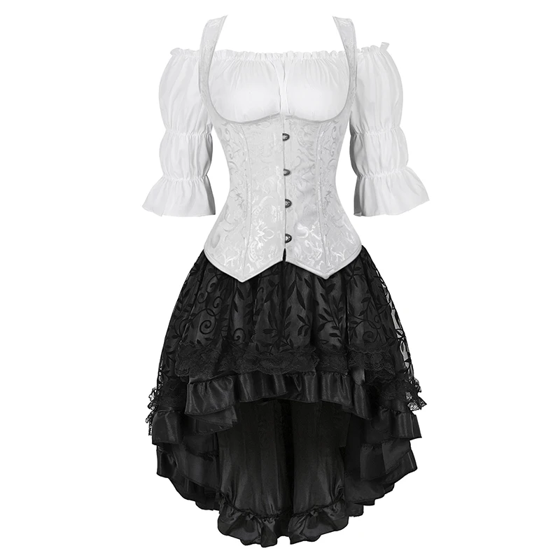 thumbnail image 1 of Ropa Steampunk Disfraz Steampunk para mujer Vestido con corsé debajo del busto Blusa renacentista de talla grande Disfraz de pirata medieval para Halloween, 1 of 5