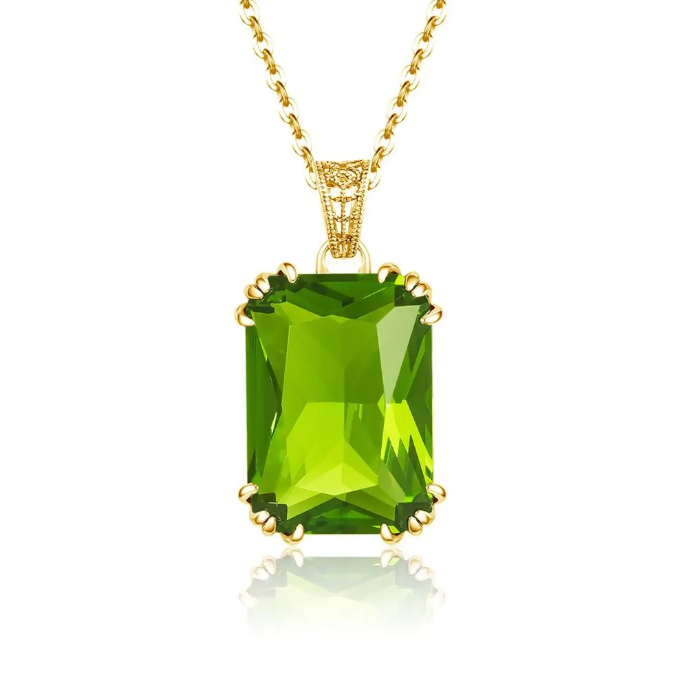 

925 Sterling Silver Pendant for Women Green Peridot Pendant Necklace Yellow 14k Gold Jewelry Without Chain Gold Plated Jewelry