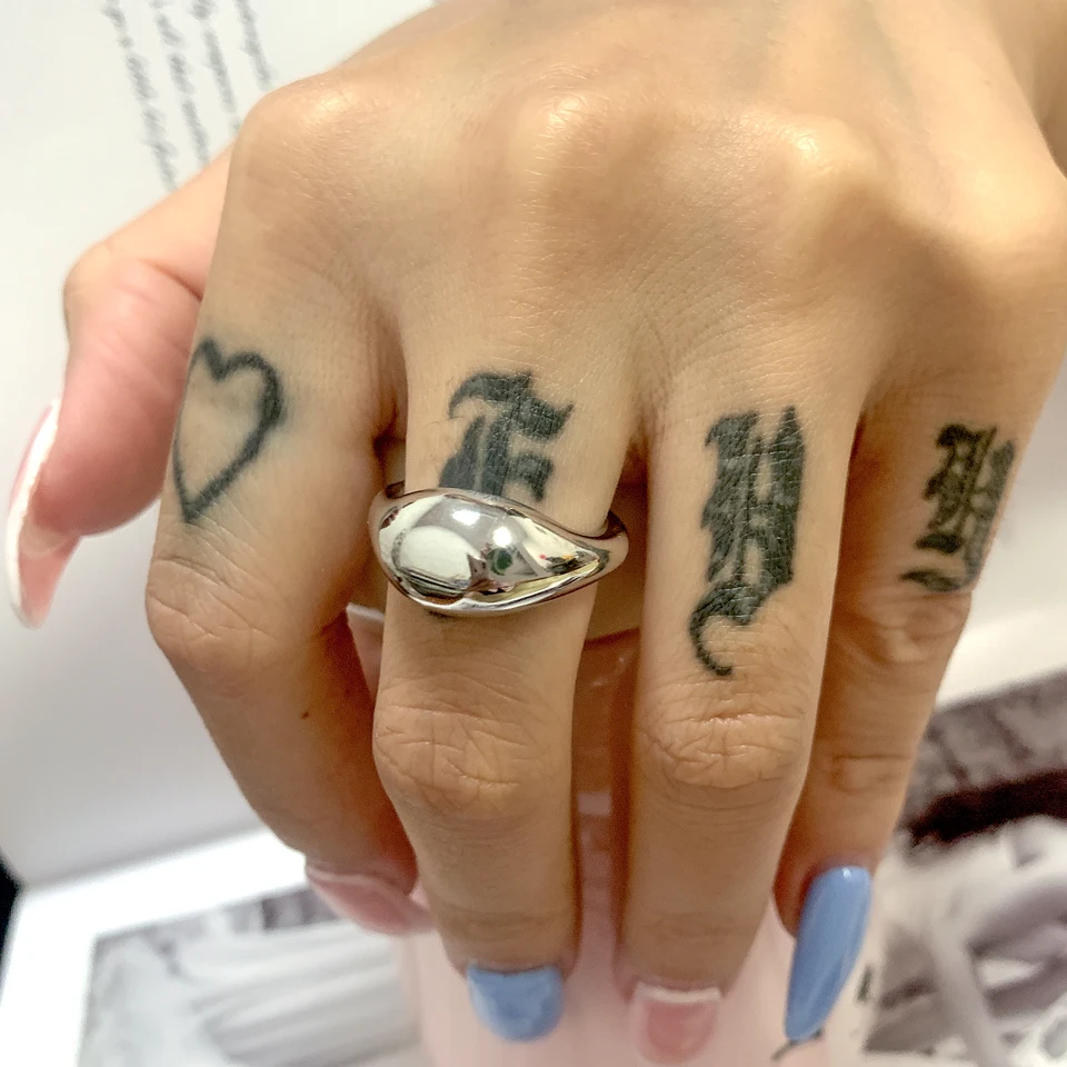 New 18 K Stainless Steel Chubby Rings For Women Simplicity Water Drop Gold Color Chain Ring Wedding Party Rings Jewelry Gift