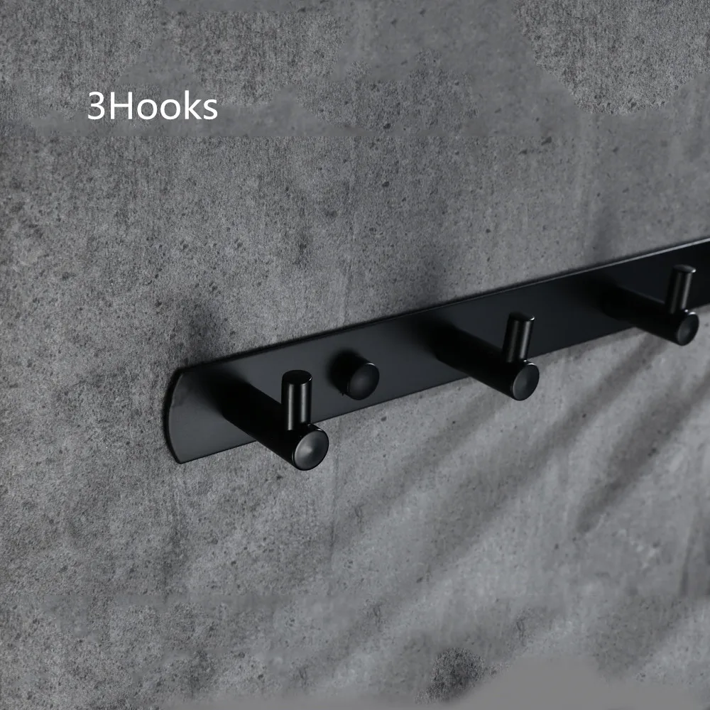 3Hooks Черные крючки для полотенец из нержавеющей стали, крючки для халатов, аксессуары для ванной комнаты, настенный крючок, дверная вешалка для хранения, многофункциональная - Цвет: 3Hooks