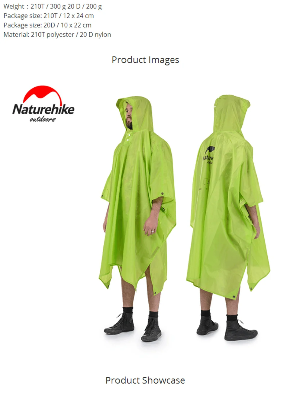 Многофункциональный плащ-пончо Naturehike 3 в 1 для пеших прогулок Рыбалка Альпинизм NH17D002-M