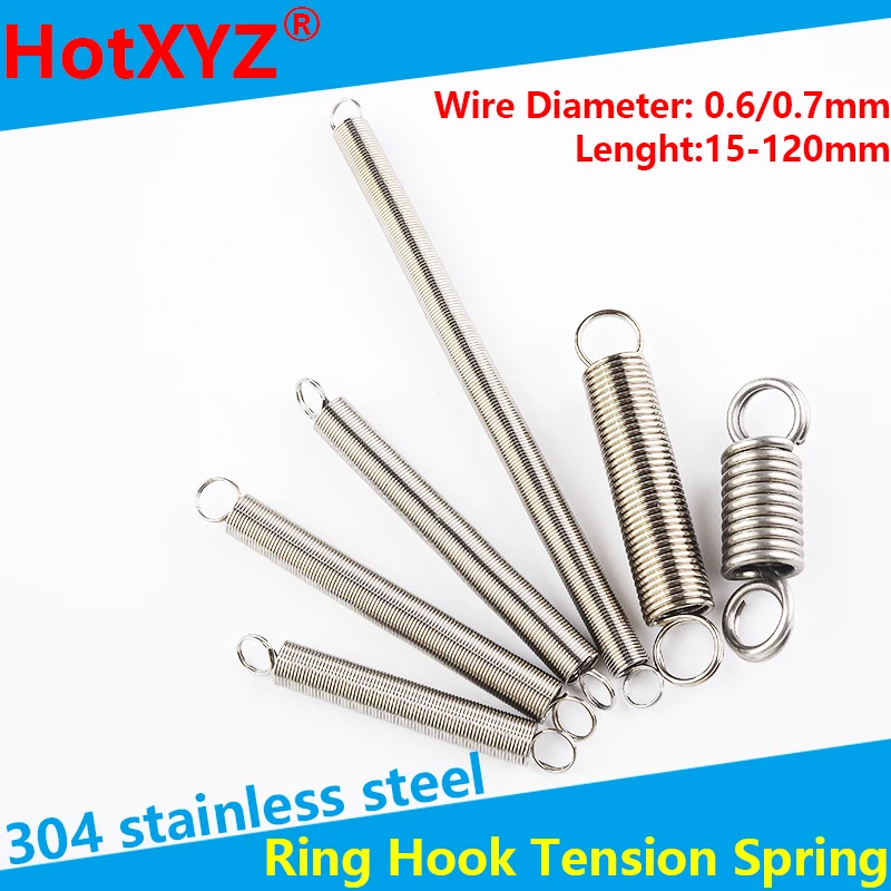 Stainless steel spring O Ring Hook Coil Pullback Cylindroid Helical Extension Tension Spring 304 Stainless Steel Wire Diameter 0.6mm 0.7mm