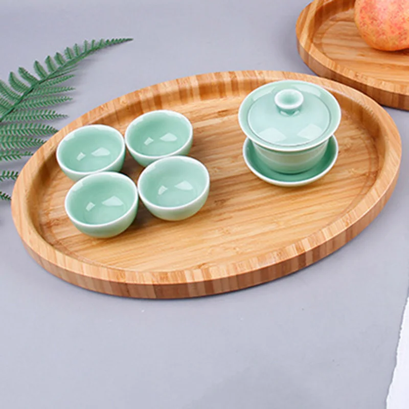 Chinese Style Bamboo Oval Tray Cake Tray Cheese Board Tableware Green Wood Kitchen Tools