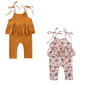 

0-24Months new born infant Baby Girls clothes Ruffles Backcross Sling Vest Tops+ Pants 2pcs Set summer outfits