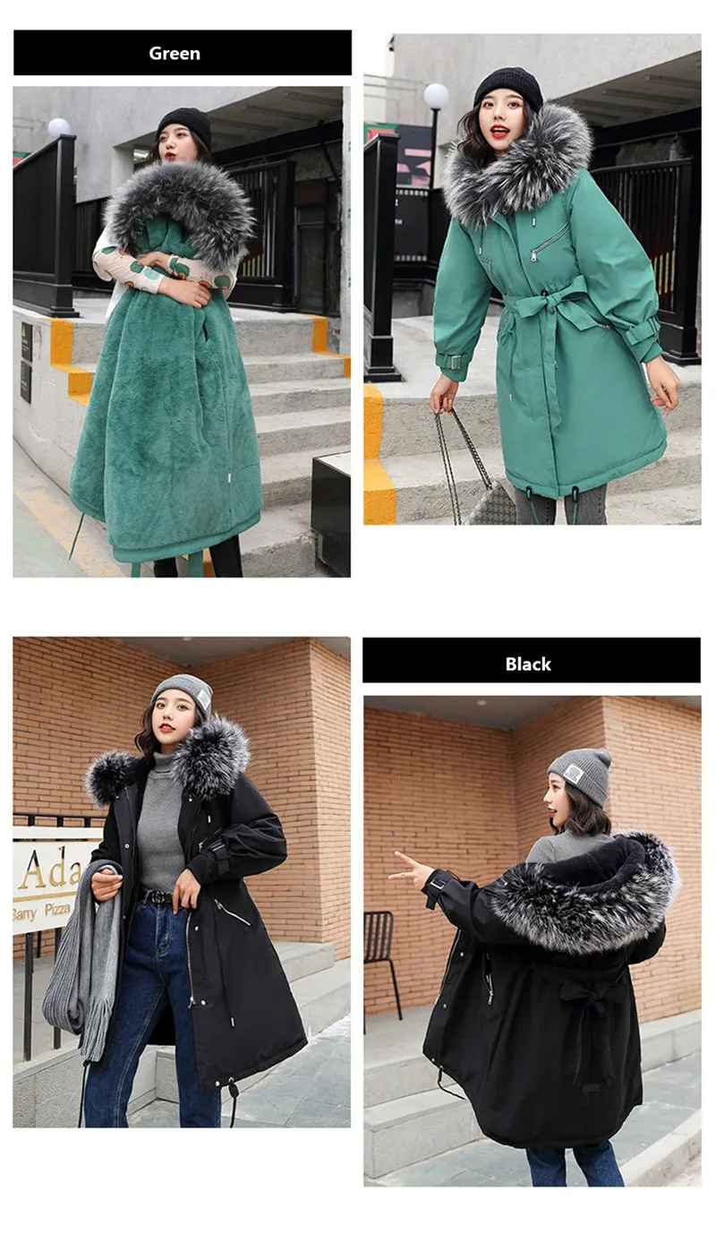 Parkas Mujer New Arrival Women Winter Jacket Large Fur Collar Hooded Female Jacket Long Coat Cotton Parkas Plus Size P11