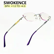 SWOKENCE очки для чтения без оправы, фиолетовый цвет, для женщин и мужчин, антирадиационные роскошные стразы, инкрустированные очки для дальнозоркости, R135