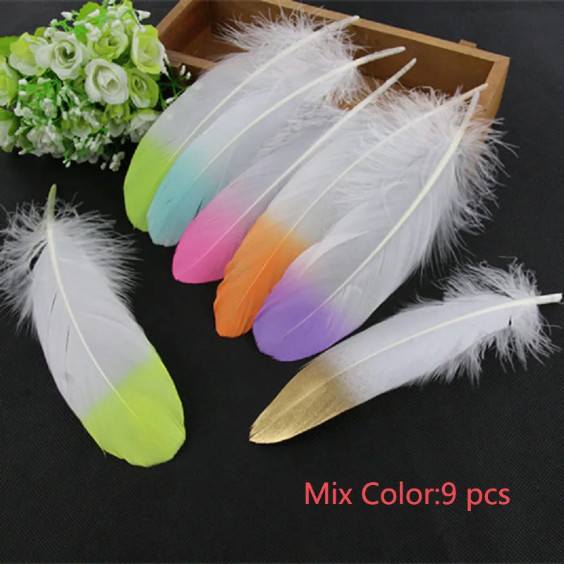 Mix Colors 9 pcs 5-8 дюймов два цвета перья ремесла красивый градиент Плюм шоу Свадьба День Рождения Вечеринка DIY украшения принадлежности 10 шт./лот - Цвет: Mix Colors 9 pcs