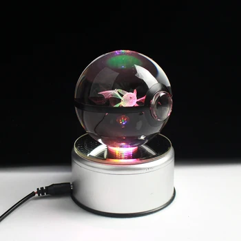 

New 3D Laser Pokemon Go Crystal Crobat Sculpture Ball With Led Light Base for Cartoon Souvenirs