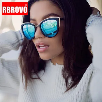 

RBROVO 2019 Fashion Metal Sunglasses Women Vintage Cateye Eyewear For Women Mirror Retro Party Oculos De Sol Feminino UV400