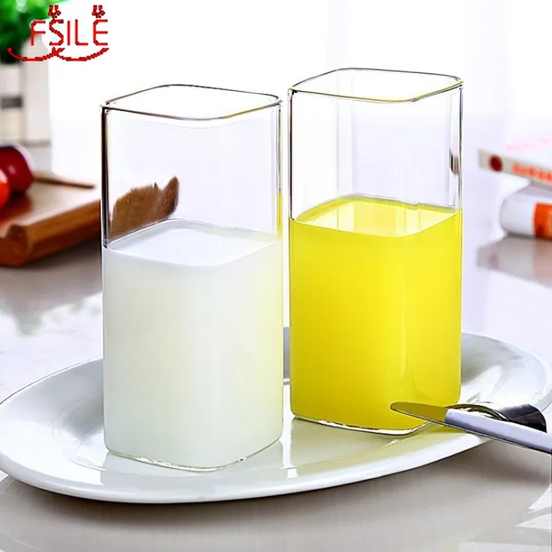 

2pcs High Temperature Resistant High Borosilicate Glass Square Transparent Water Cup Milk Juice Mug Couple Student Gift Cup