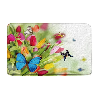 

Floral Pattern Flannel Bathroom Mat Colorful Flower Plant Tulip Rose Lily Memory Foam Non-slip Carpet Door Aisle Doorway Rug