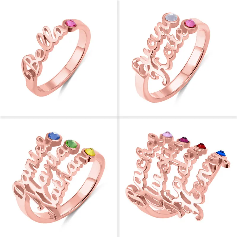 AILIN, Настраиваемые именные кольца с камнем по месяцу рождения, персонализированные именные кольца, кольца из стерлингового серебра, ювелирные изделия для женщин, семейные именные кольца