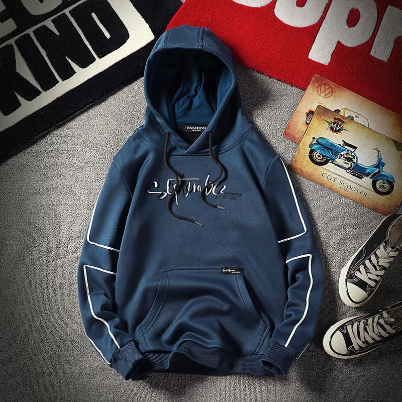 

2019 Spring And Autumn Men's New Casual Letter Printing Hood Long-sleeved Hoodies Loose Temperament Trend Cotton M-4XL