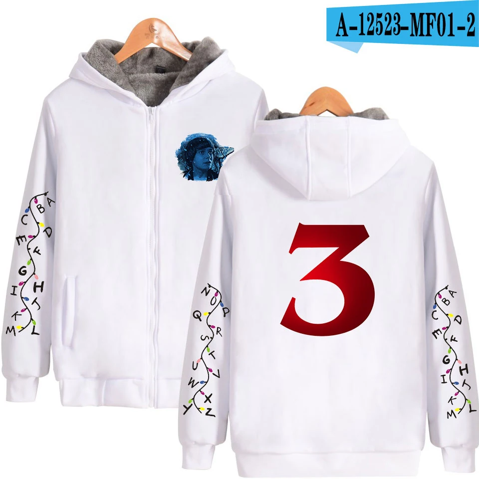 Странные Вещи Сезон 3 толстовка на молнии толстовки Мужские кофты Harajuku аниме Толстовка Теплый пуловер Одежда размера плюс толстовки - Цвет: White