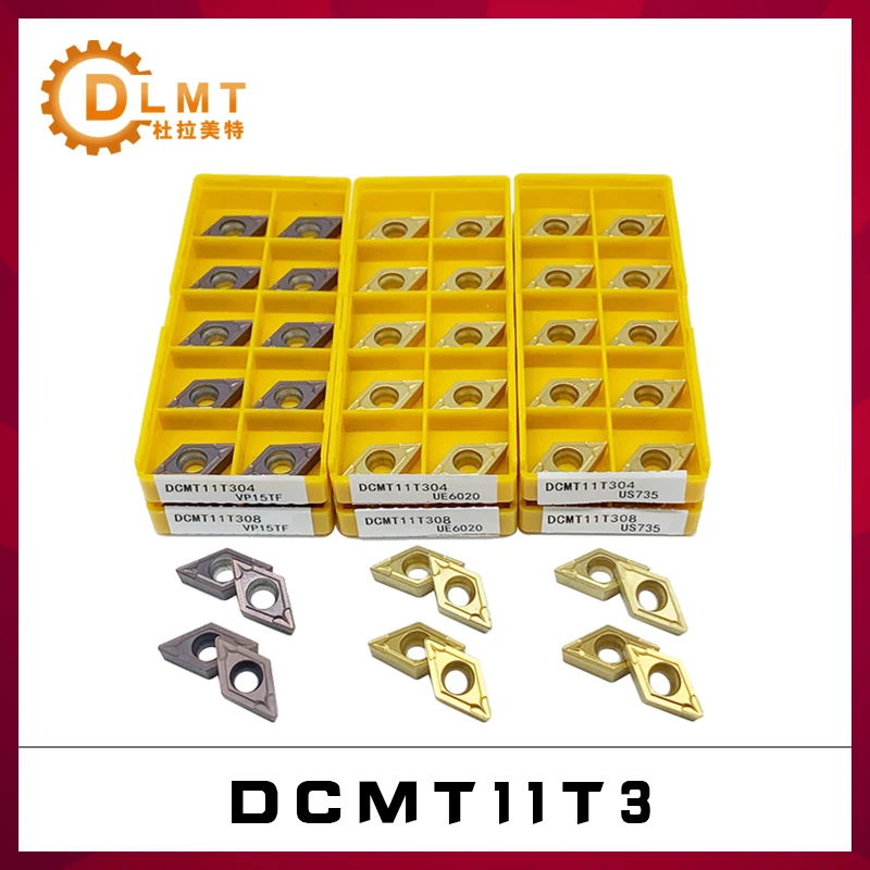 10 Uds DCMT11T3 de carburo CNC insertos girando DCMT11T304 DCMT11T308-VP15TF UE6020 US735 centro de mecanizado CNC