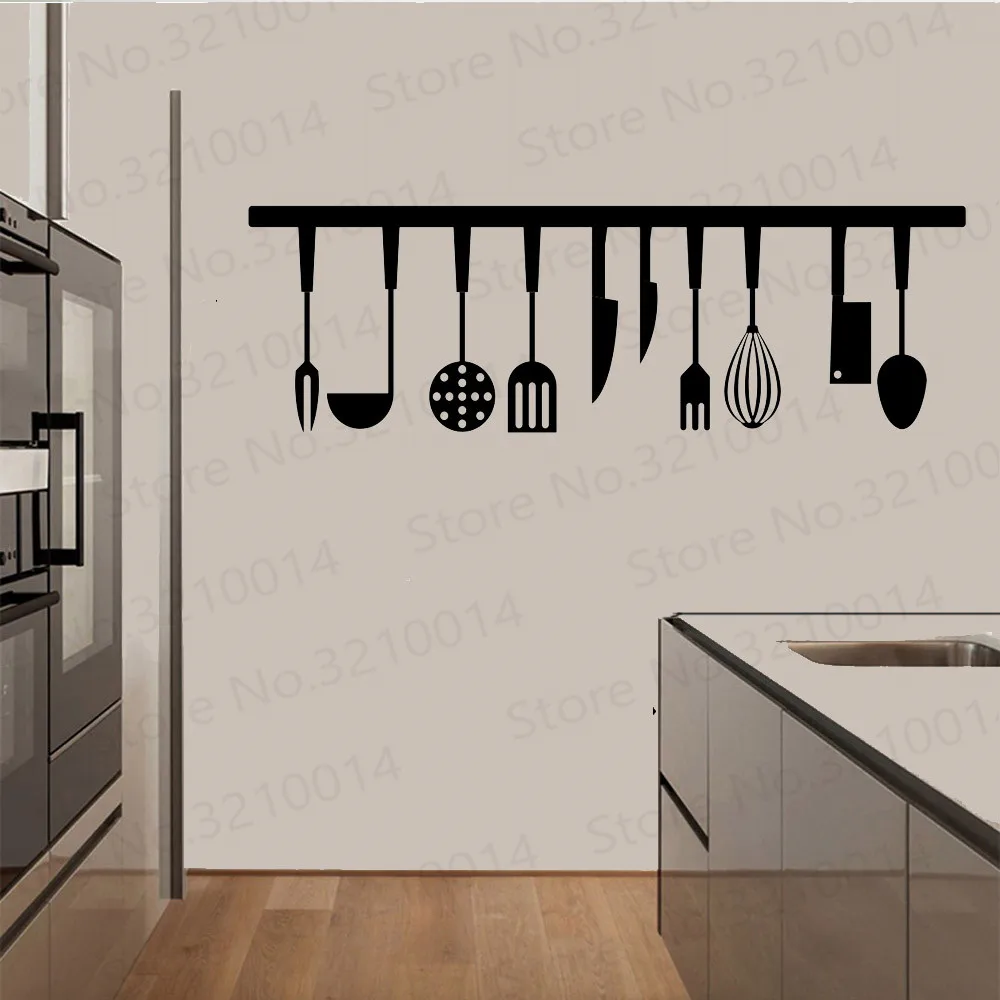 

3d Effect Kitchen Tools Restaurant wall stickers Decals Kitchen Decoration Home Decor DIY wall art MURAL PW330