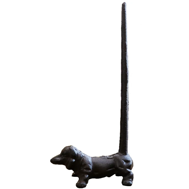 Rustic Dog Cast Iron Paper Towel Holder Vintage Handmade Black Solid Metal Animal Figurines Tabletop Napkin Tissue Stroage Rack