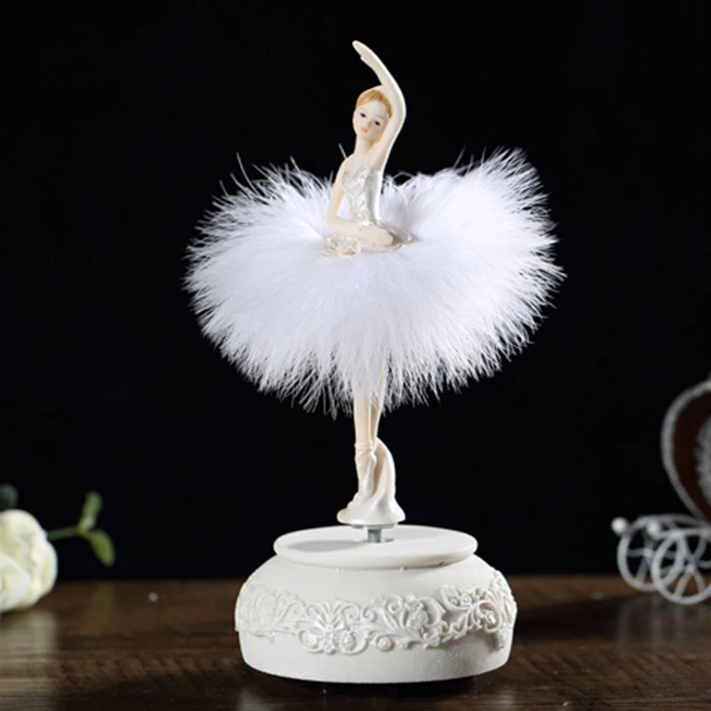 

Ballerina Music Box Dancing Girl Swan Lake Carousel with Feather for Birthday Gift JA55