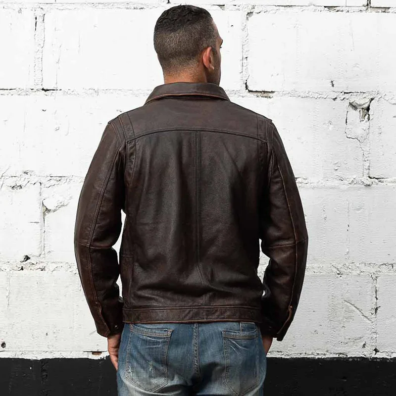 AVIREXFLY мужские Куртки из натуральной кожи мотоциклетные куртки из воловьей кожи коричневые приталенные куртки зимние пальто