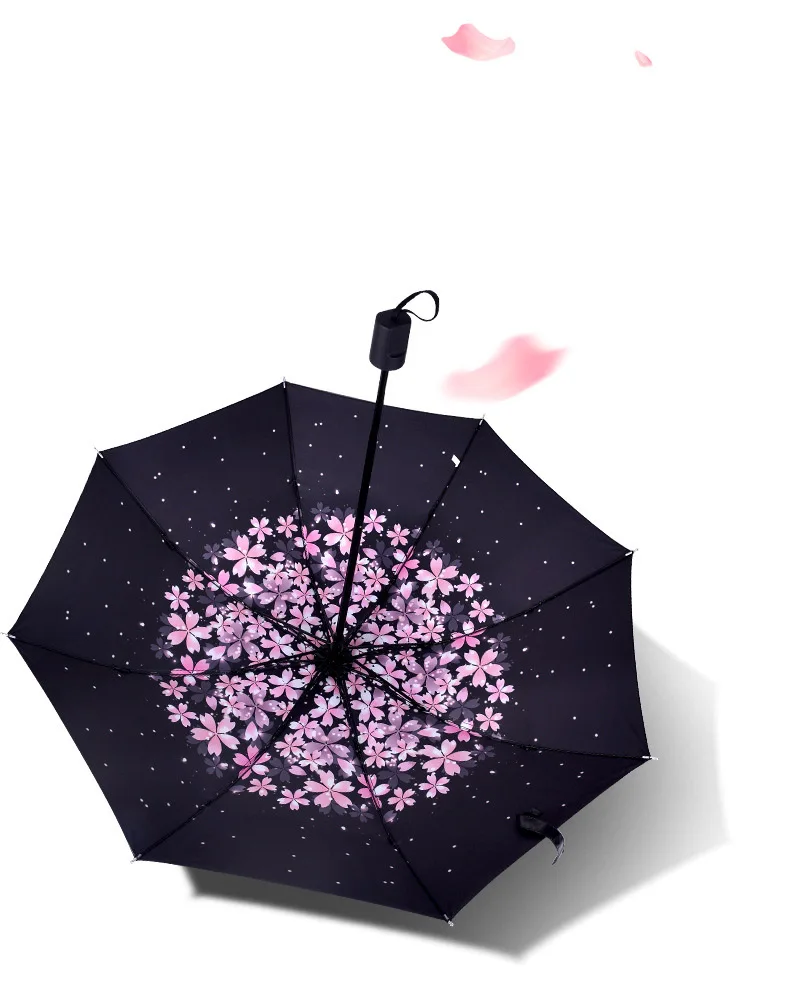 Высокое качество, Мужской Зонт от дождя, женский, ветрозащитный большой, Paraguas, 3D цветочный принт, солнечный, анти-солнце, 3 складных зонта, открытый, Parapluie