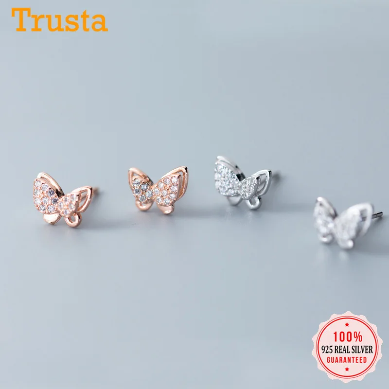 Trusta 925 пробы серебряные серьги Женская мода CZ бабочка серьги-гвоздики подарок для школьниц подарок дочери DS38