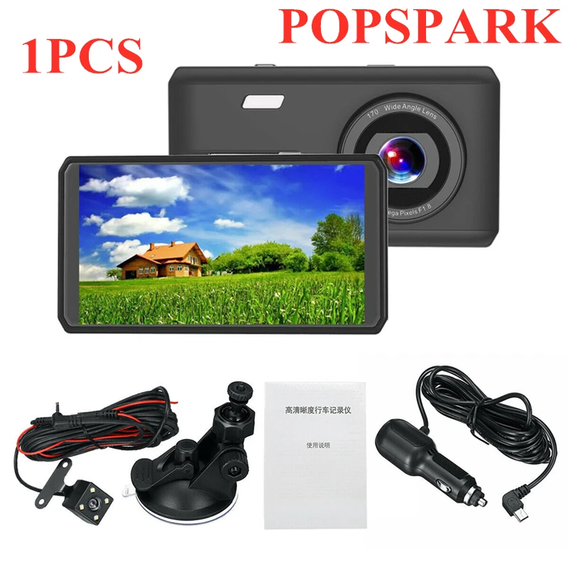 1PCS 4," 1080 P 170 градусов с двумя объективами сенсорный экран камера для машины DVR видеорегистратор Передняя Задняя Авто рекордер ночного видения вождения рекордер - Название цвета: 1PCS