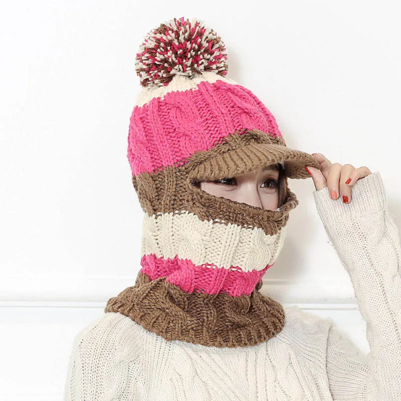 Женская шерстяная зимняя вязаная шапка Dilidala, ветрозащитная шапка с защитой от холода и ушей, вязаный пуловер, бархатная велосипедная маска - Цвет: Khaki
