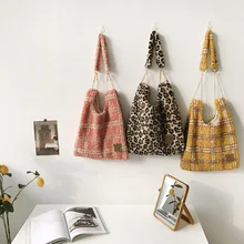 Модная женская сумка на плечо из овечьей шерсти, большая сумка для покупок, школьные сумки для девочек, Большая вместительная пляжная эко складная сумка