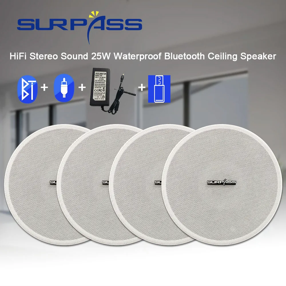 Buy Waterproof Bluetooth Ceiling Speaker Shower Home Audio Coxial HiFi Stereo Sound 25W PA System White In Wall Speaker for Bathroom