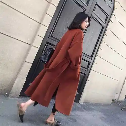 Шерстяное пальто для женщин среднего и длинного стиля, новая осенне-зимняя Корейская Пряжка, элегантная шерстяная, Смешанная Женская